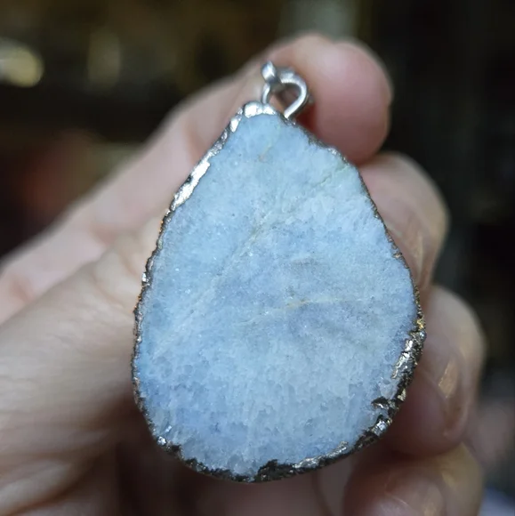 Celestite Druzy Pendant silver Necklace - Picture 5 of 6